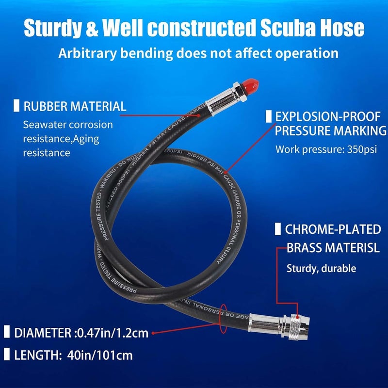 JUSTOOP Store Scuba Diving Low Pressure Hose for Standard BCD,Premium Rubber 350PSI Dive LP Inflato Hoses with Quick Connector, 26"/28"/30",Black - Image 3